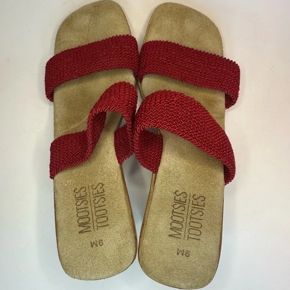 Mootsies Tootsies Red Sandals Woven Straps Cork Heel Size 9 Y2K Slip On EUC - Picture 8 of 10